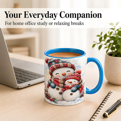 #pl[11oz|Blue] Snowman Family Coffee Mug, Cozy Winter Mug, Ceramic Cup