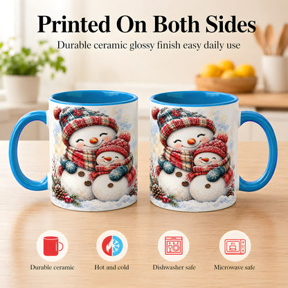 #pl[11oz|Blue] Snowman Family Coffee Mug, Cozy Winter Mug, Ceramic Cup