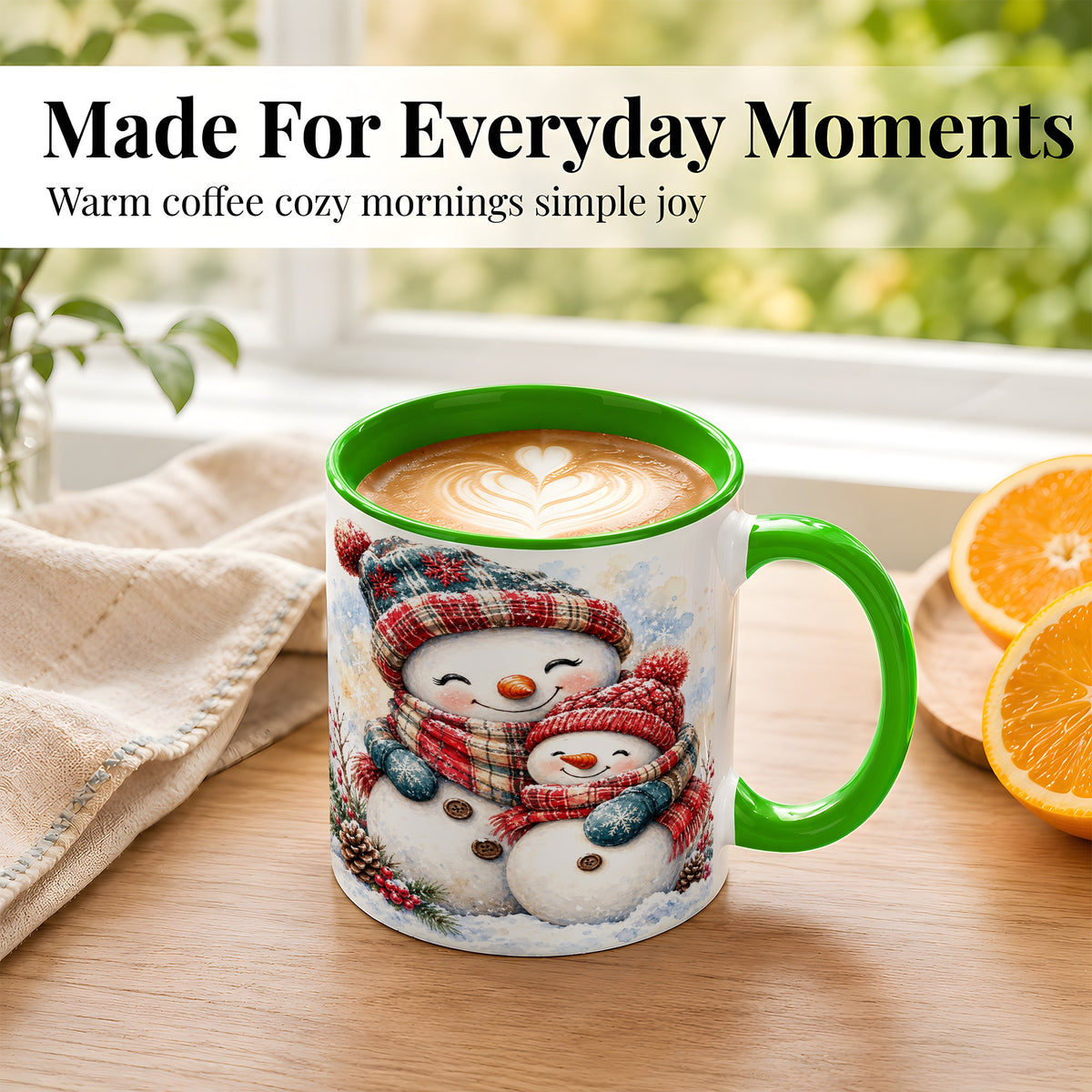 #pl[11oz|Green] Snowman Family Coffee Mug, Cozy Winter Mug, Ceramic Cup