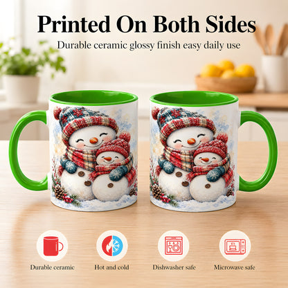 #pl[11oz|Green] Snowman Family Coffee Mug, Cozy Winter Mug, Ceramic Cup