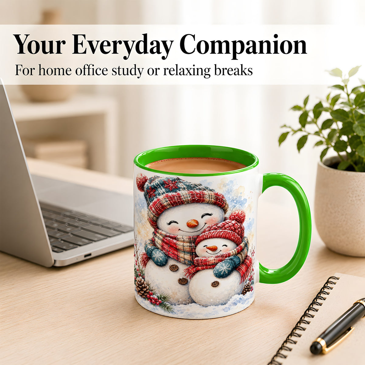 #pl[11oz|Green] Snowman Family Coffee Mug, Cozy Winter Mug, Ceramic Cup
