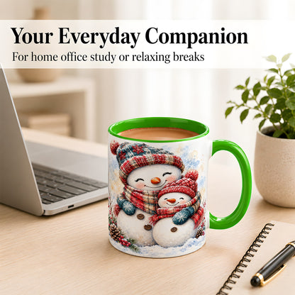 #pl[11oz|Green] Snowman Family Coffee Mug, Cozy Winter Mug, Ceramic Cup