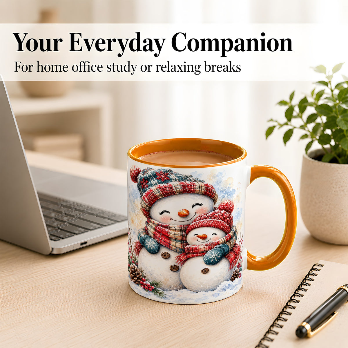 #pl[11oz|Orange] Snowman Family Coffee Mug, Cozy Winter Mug, Ceramic Cup