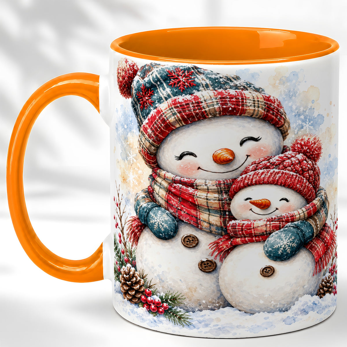 #pl[11oz|Orange] Snowman Family Coffee Mug, Cozy Winter Mug, Ceramic Cup