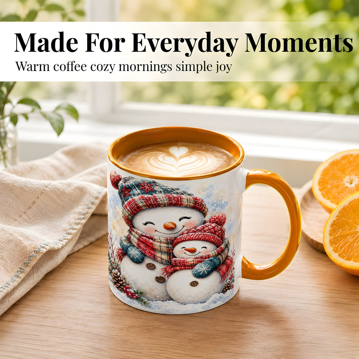 #pl[11oz|Orange] Snowman Family Coffee Mug, Cozy Winter Mug, Ceramic Cup