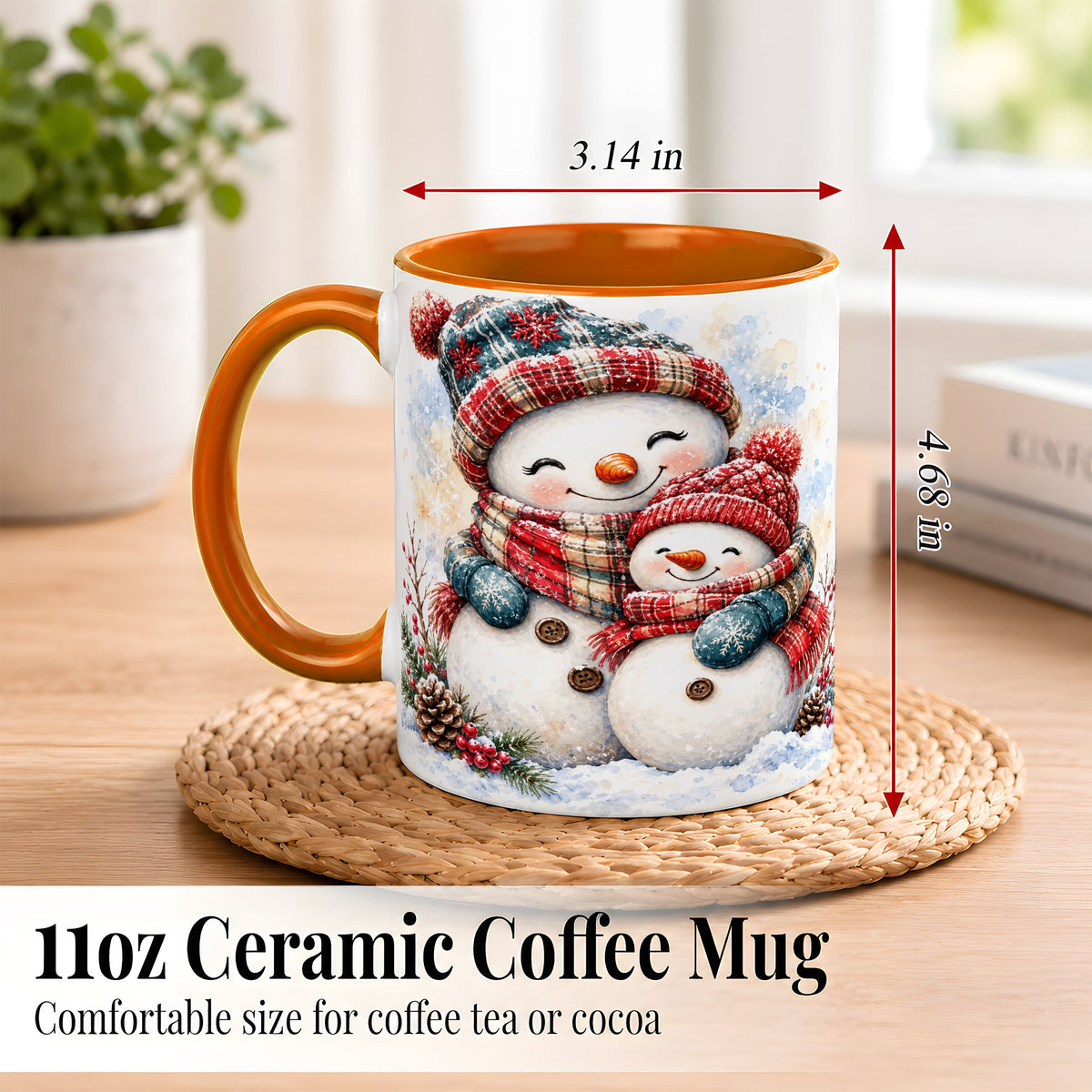 #pl[11oz|Orange] Snowman Family Coffee Mug, Cozy Winter Mug, Ceramic Cup