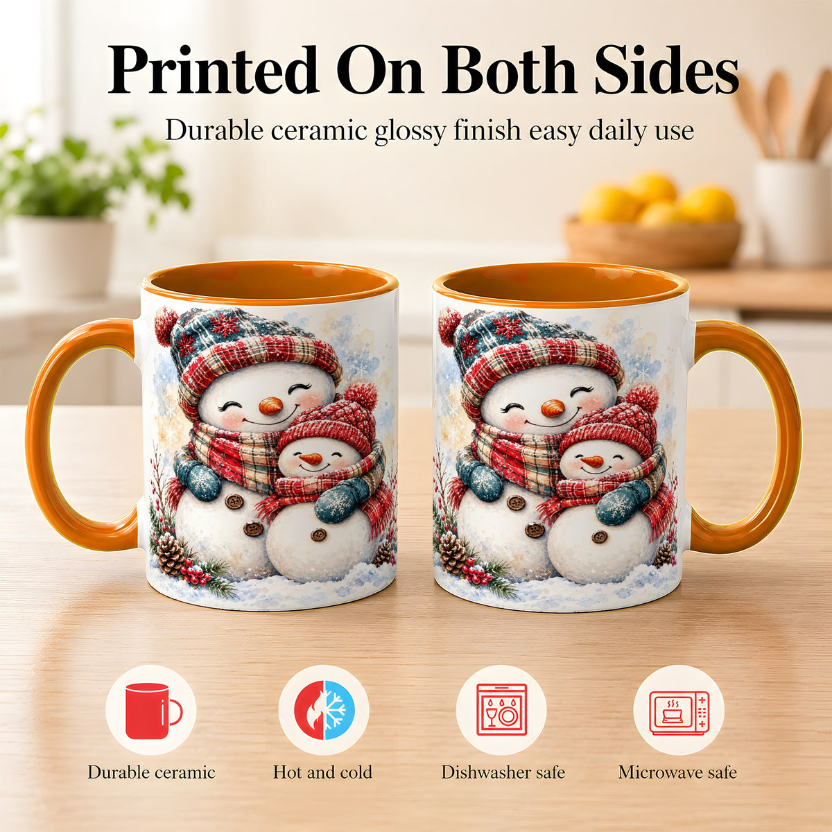 #pl[11oz|Orange] Snowman Family Coffee Mug, Cozy Winter Mug, Ceramic Cup