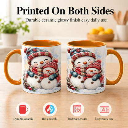 #pl[11oz|Orange] Snowman Family Coffee Mug, Cozy Winter Mug, Ceramic Cup