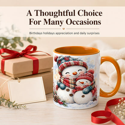 #pl[11oz|Orange] Snowman Family Coffee Mug, Cozy Winter Mug, Ceramic Cup