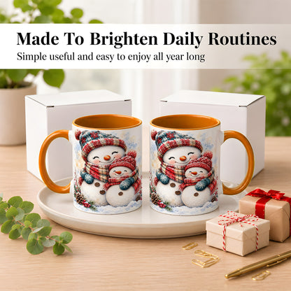 #pl[11oz|Orange] Snowman Family Coffee Mug, Cozy Winter Mug, Ceramic Cup