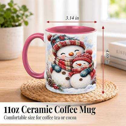 #pl[11oz|Pink] Snowman Family Coffee Mug, Cozy Winter Mug, Ceramic Cup