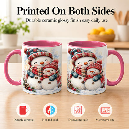 #pl[11oz|Pink] Snowman Family Coffee Mug, Cozy Winter Mug, Ceramic Cup