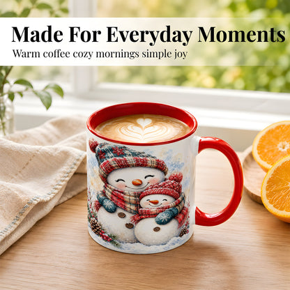 #pl[11oz|Red] Snowman Family Coffee Mug, Cozy Winter Mug, Ceramic Cup