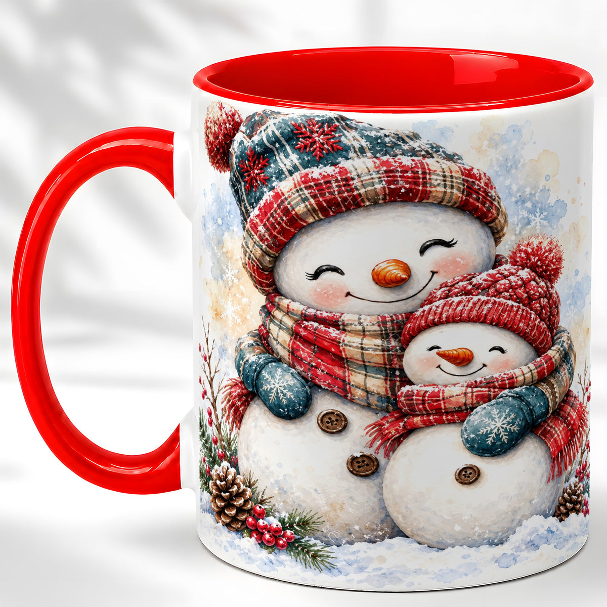 Snowman Family Coffee Mug, Cozy Winter Mug, Ceramic Cup
