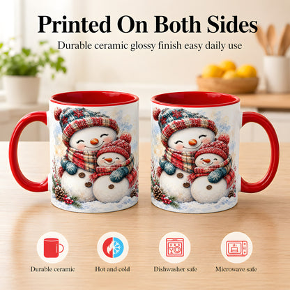 #pl[11oz|Red] Snowman Family Coffee Mug, Cozy Winter Mug, Ceramic Cup