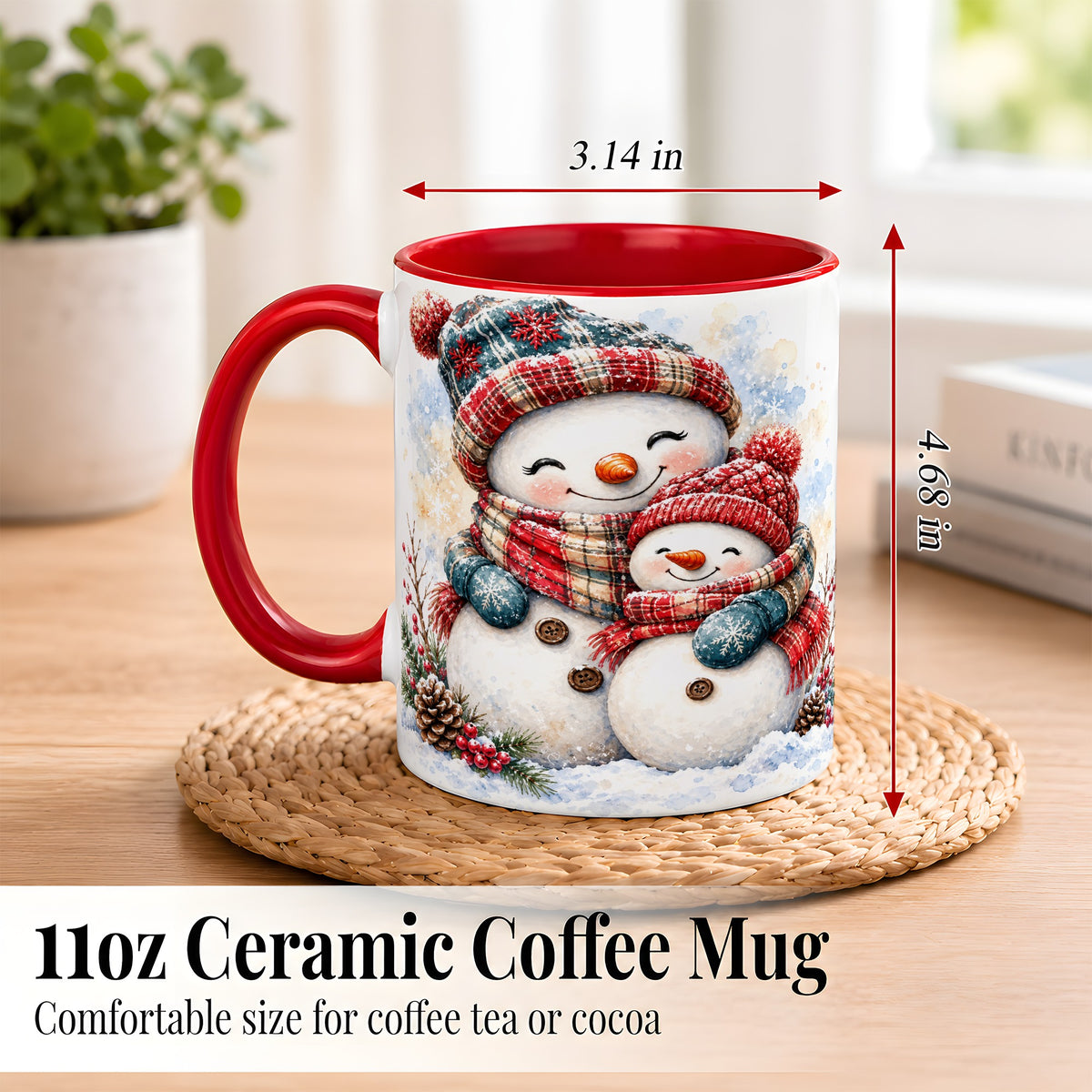 #pl[11oz|Red] Snowman Family Coffee Mug, Cozy Winter Mug, Ceramic Cup