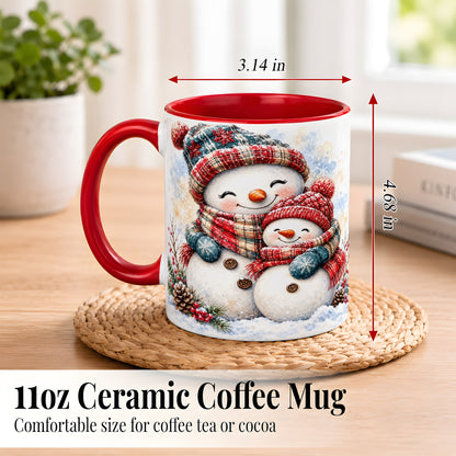 #pl[11oz|Red] Snowman Family Coffee Mug, Cozy Winter Mug, Ceramic Cup
