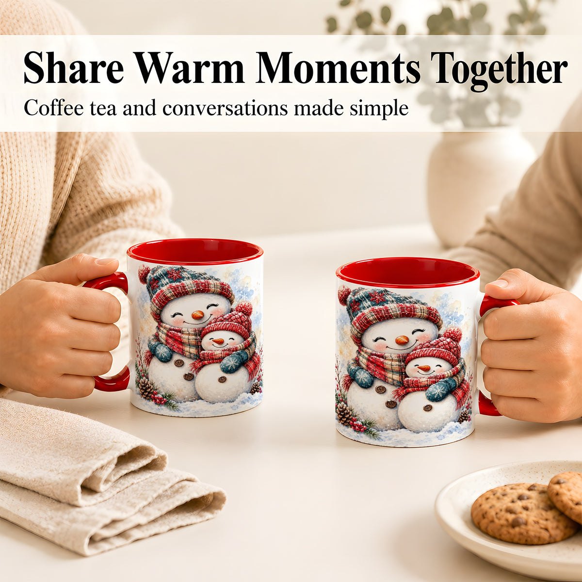 #pl[11oz|Red] Snowman Family Coffee Mug, Cozy Winter Mug, Ceramic Cup