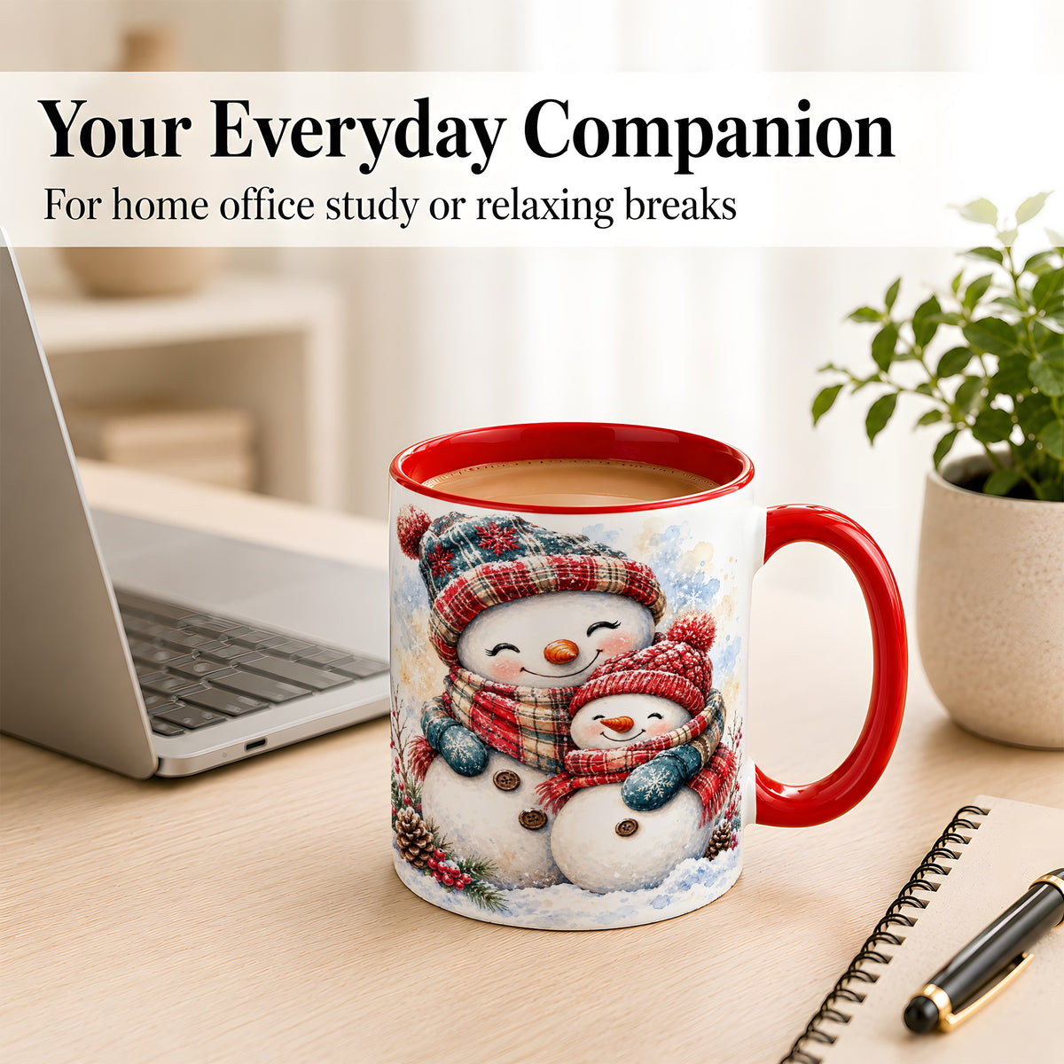 #pl[11oz|Red] Snowman Family Coffee Mug, Cozy Winter Mug, Ceramic Cup