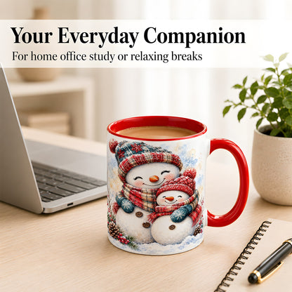#pl[11oz|Red] Snowman Family Coffee Mug, Cozy Winter Mug, Ceramic Cup