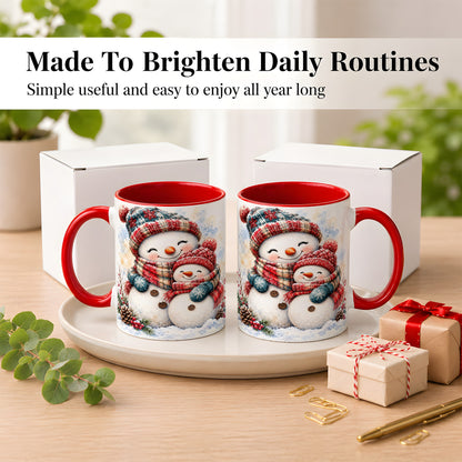 #pl[11oz|Red] Snowman Family Coffee Mug, Cozy Winter Mug, Ceramic Cup