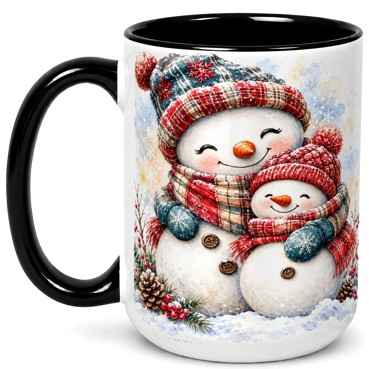 #pl[15oz|Black] Snowman Family Coffee Mug, Cozy Winter Mug, Ceramic Cup