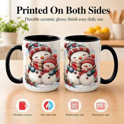 #pl[15oz|Black] Snowman Family Coffee Mug, Cozy Winter Mug, Ceramic Cup
