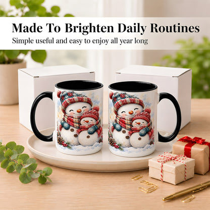 #pl[15oz|Black] Snowman Family Coffee Mug, Cozy Winter Mug, Ceramic Cup