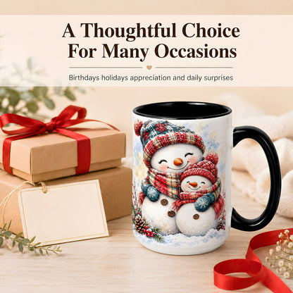 #pl[15oz|Black] Snowman Family Coffee Mug, Cozy Winter Mug, Ceramic Cup