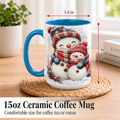#pl[15oz|Blue] Snowman Family Coffee Mug, Cozy Winter Mug, Ceramic Cup