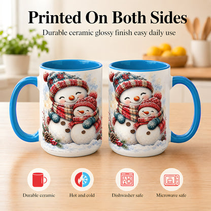 #pl[15oz|Blue] Snowman Family Coffee Mug, Cozy Winter Mug, Ceramic Cup