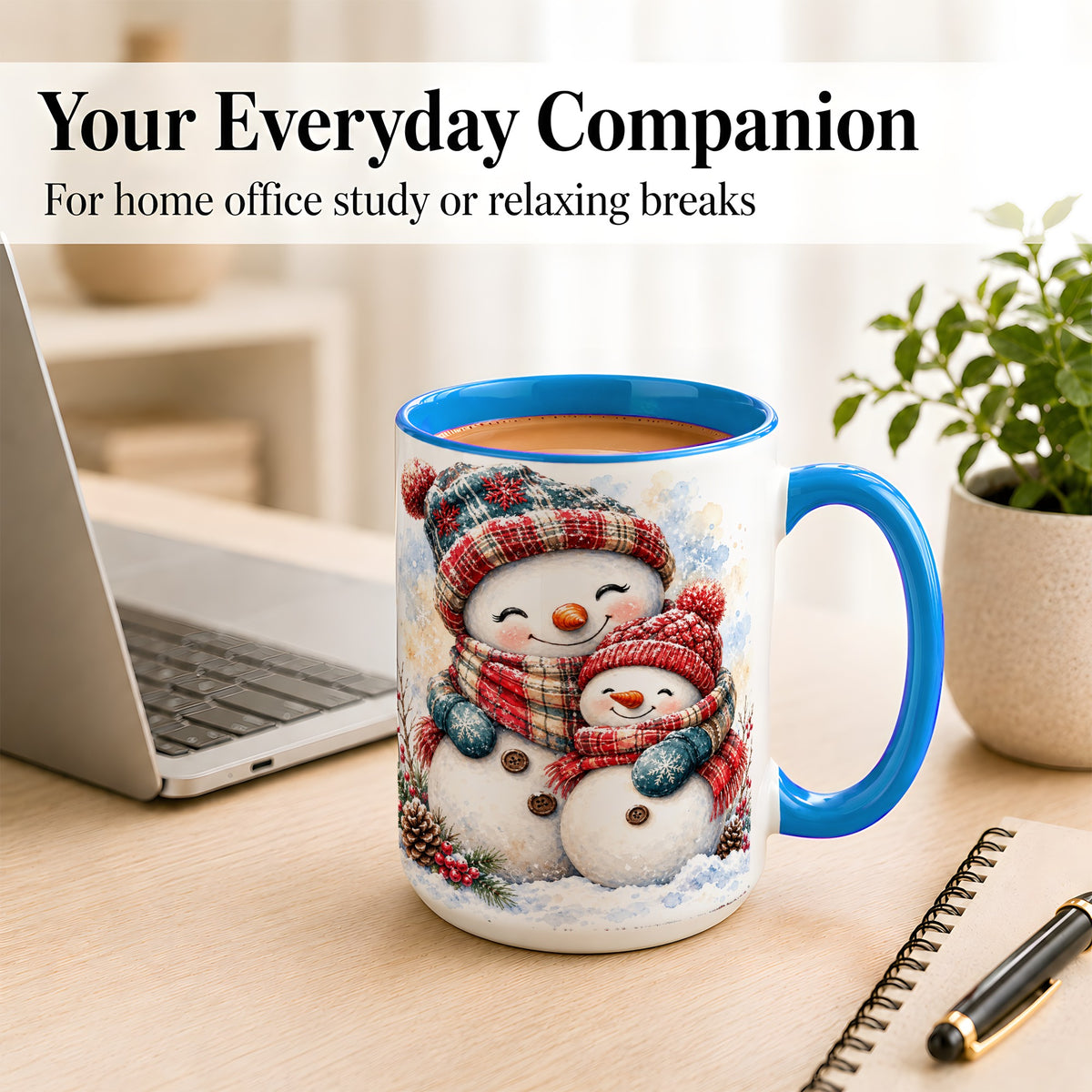 #pl[15oz|Blue] Snowman Family Coffee Mug, Cozy Winter Mug, Ceramic Cup