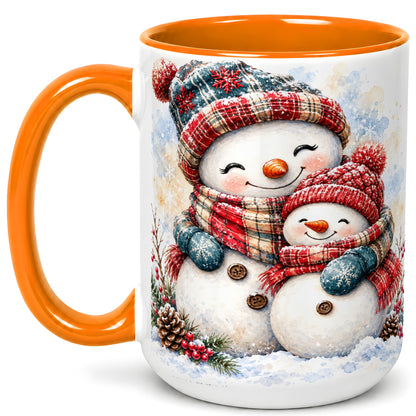 #pl[15oz|Orange] Snowman Family Coffee Mug, Cozy Winter Mug, Ceramic Cup