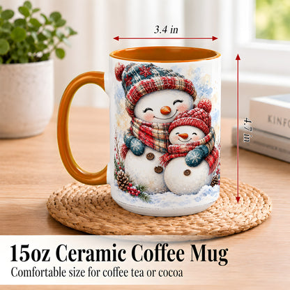 #pl[15oz|Orange] Snowman Family Coffee Mug, Cozy Winter Mug, Ceramic Cup