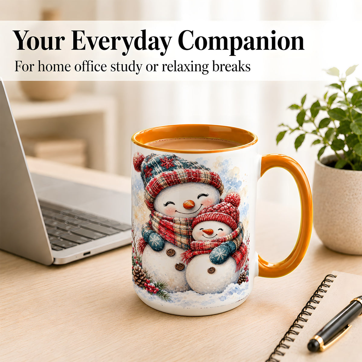 #pl[15oz|Orange] Snowman Family Coffee Mug, Cozy Winter Mug, Ceramic Cup
