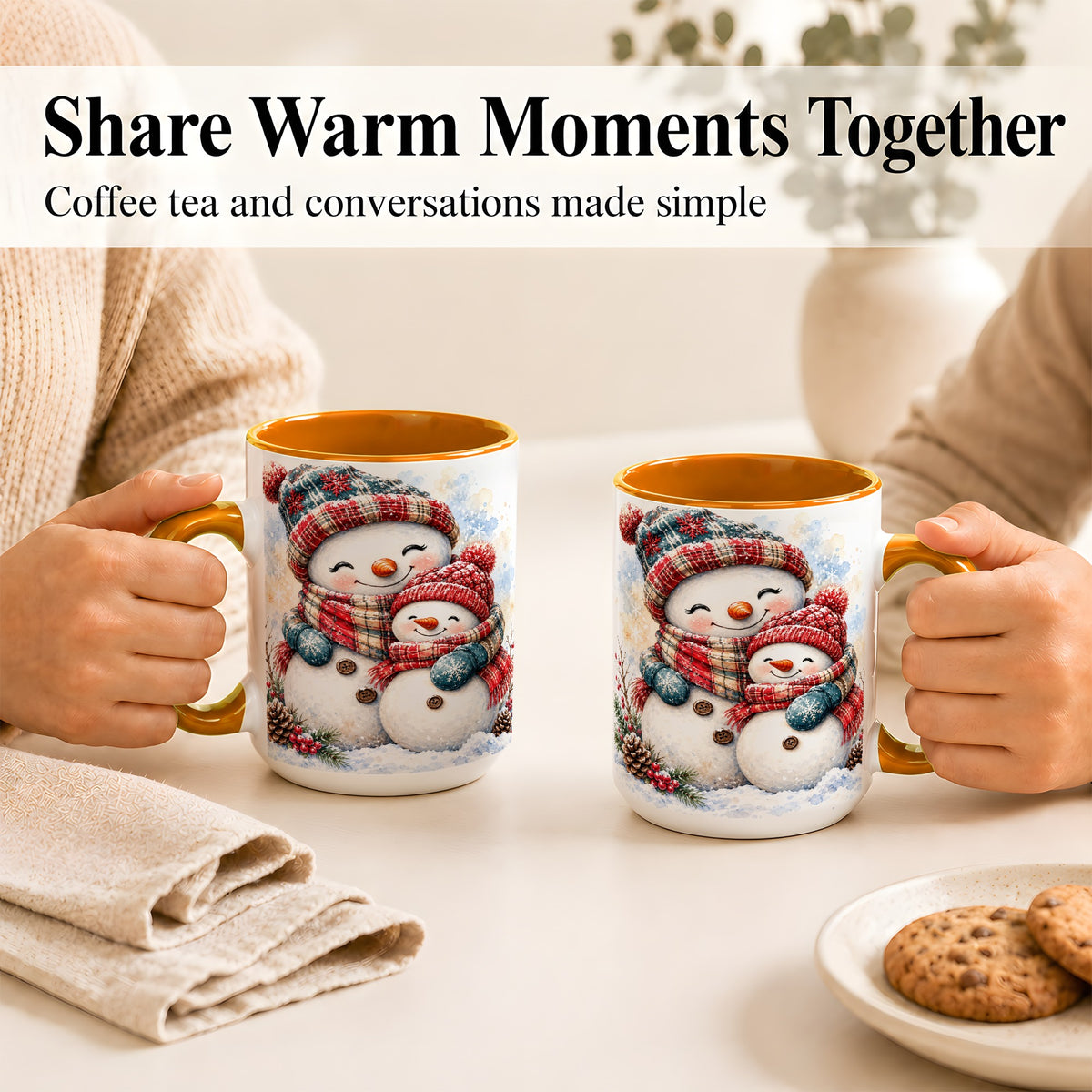 #pl[15oz|Orange] Snowman Family Coffee Mug, Cozy Winter Mug, Ceramic Cup