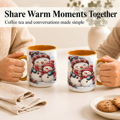 #pl[15oz|Orange] Snowman Family Coffee Mug, Cozy Winter Mug, Ceramic Cup
