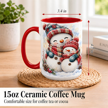 #pl[15oz|Red] Snowman Family Coffee Mug, Cozy Winter Mug, Ceramic Cup