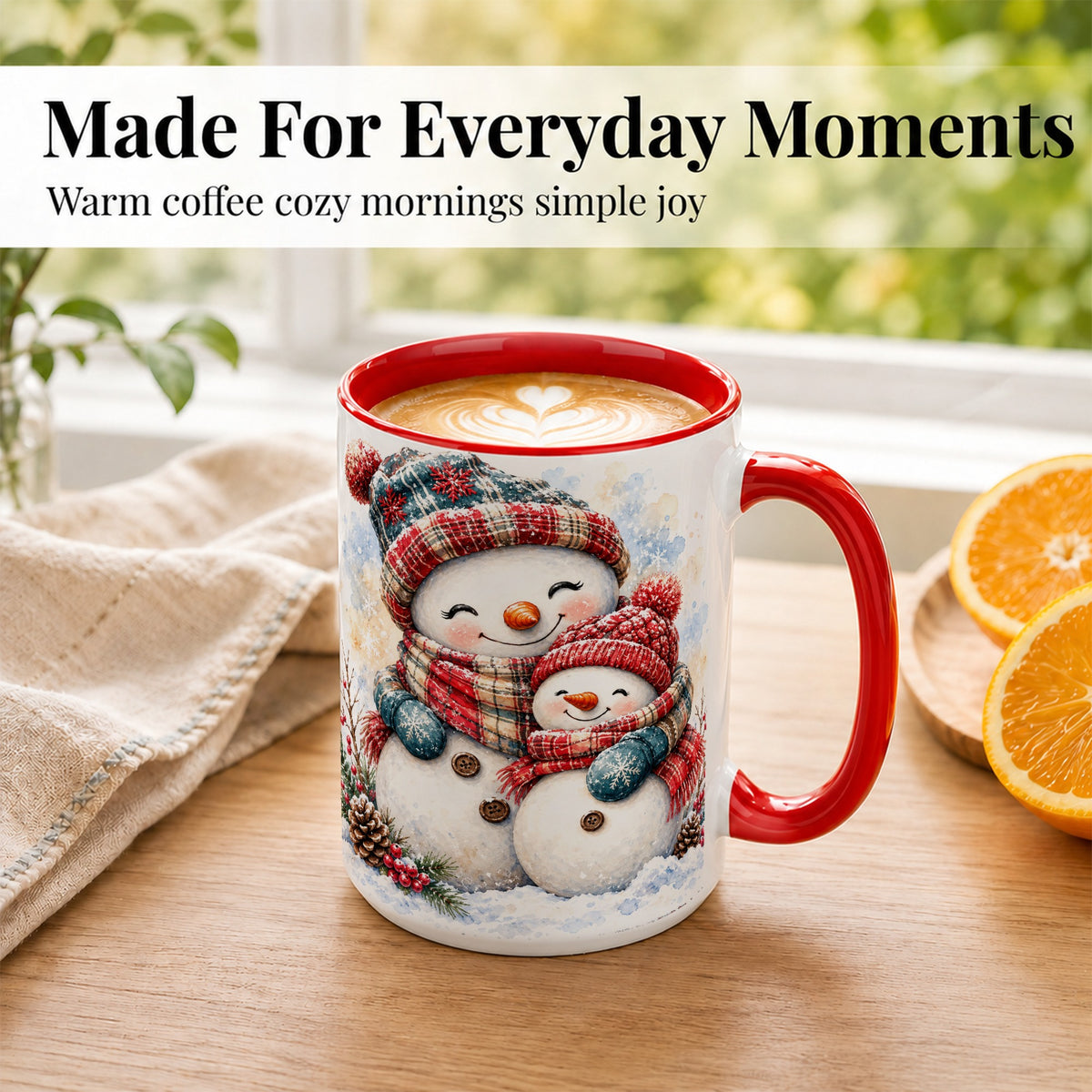#pl[15oz|Red] Snowman Family Coffee Mug, Cozy Winter Mug, Ceramic Cup