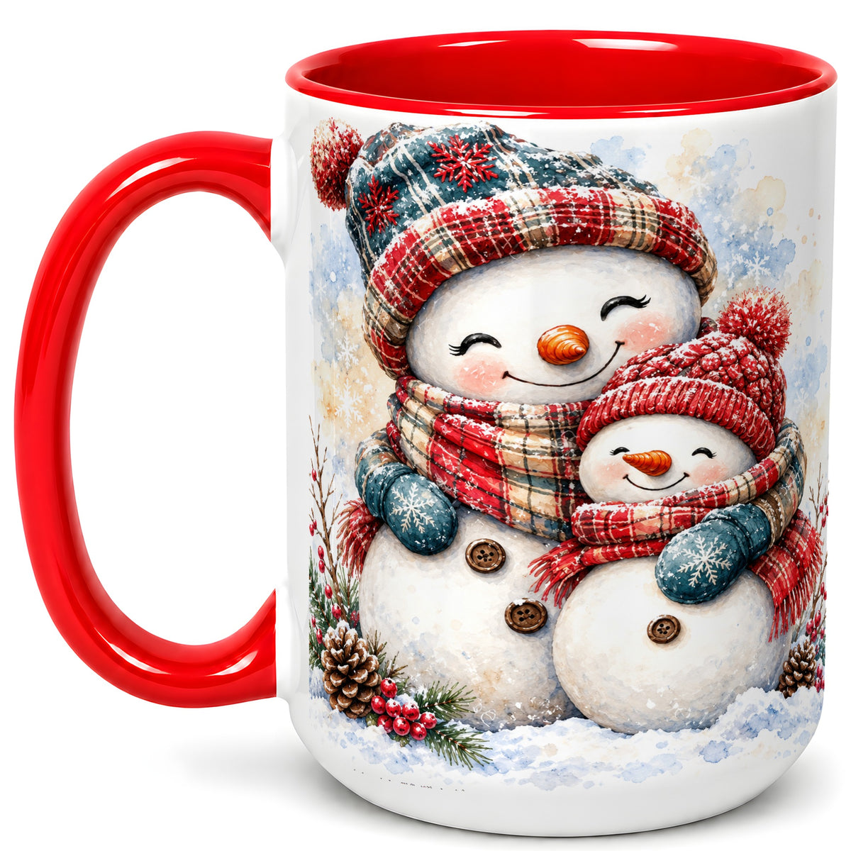 #pl[15oz|Red] Snowman Family Coffee Mug, Cozy Winter Mug, Ceramic Cup