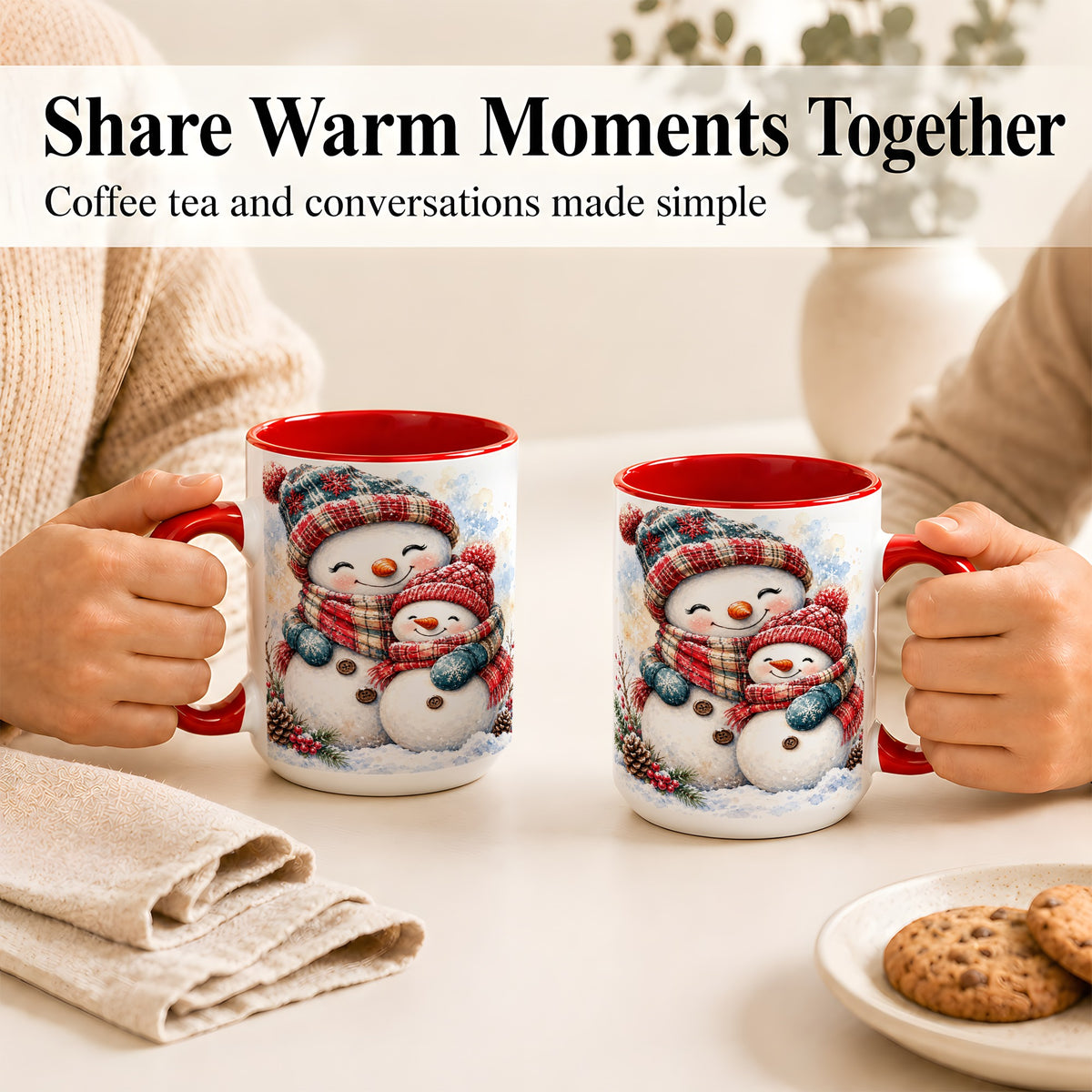 #pl[15oz|Red] Snowman Family Coffee Mug, Cozy Winter Mug, Ceramic Cup