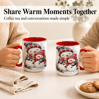 #pl[15oz|Red] Snowman Family Coffee Mug, Cozy Winter Mug, Ceramic Cup