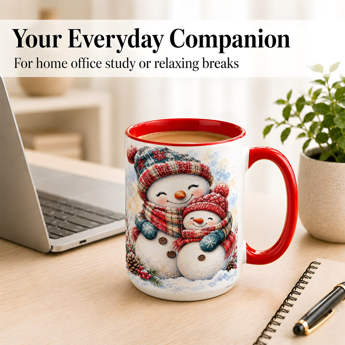 #pl[15oz|Red] Snowman Family Coffee Mug, Cozy Winter Mug, Ceramic Cup