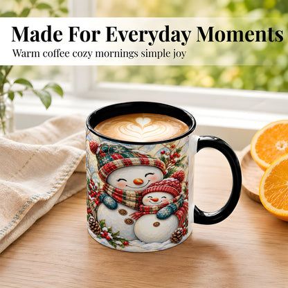 #pl[11oz|Black] Snowman Pair Coffee Mug, Stained Glass Style Mug, Ceramic Cup