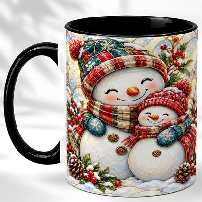 #pl[11oz|Black] Snowman Pair Coffee Mug, Stained Glass Style Mug, Ceramic Cup