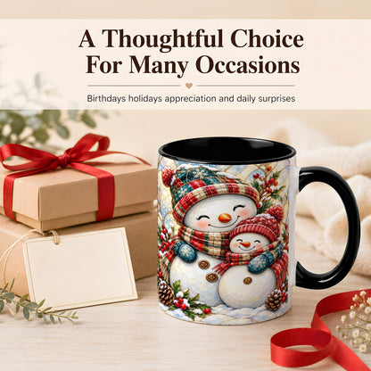 #pl[11oz|Black] Snowman Pair Coffee Mug, Stained Glass Style Mug, Ceramic Cup