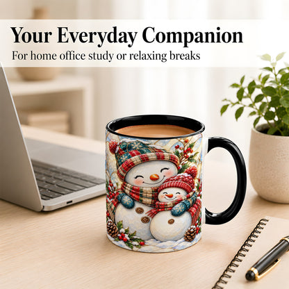 #pl[11oz|Black] Snowman Pair Coffee Mug, Stained Glass Style Mug, Ceramic Cup