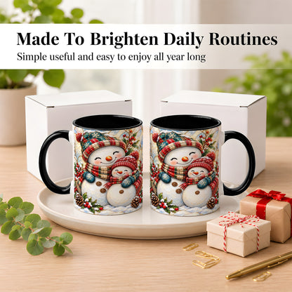 #pl[11oz|Black] Snowman Pair Coffee Mug, Stained Glass Style Mug, Ceramic Cup