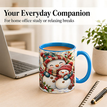 #pl[11oz|Blue] Snowman Pair Coffee Mug, Stained Glass Style Mug, Ceramic Cup