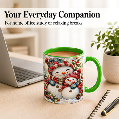 #pl[11oz|Green] Snowman Pair Coffee Mug, Stained Glass Style Mug, Ceramic Cup